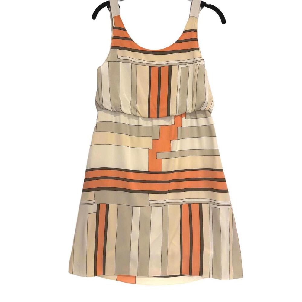 Alice + Olivia Geometric Block Print Shift Dress Orange Beige Grey Sleeveless XS